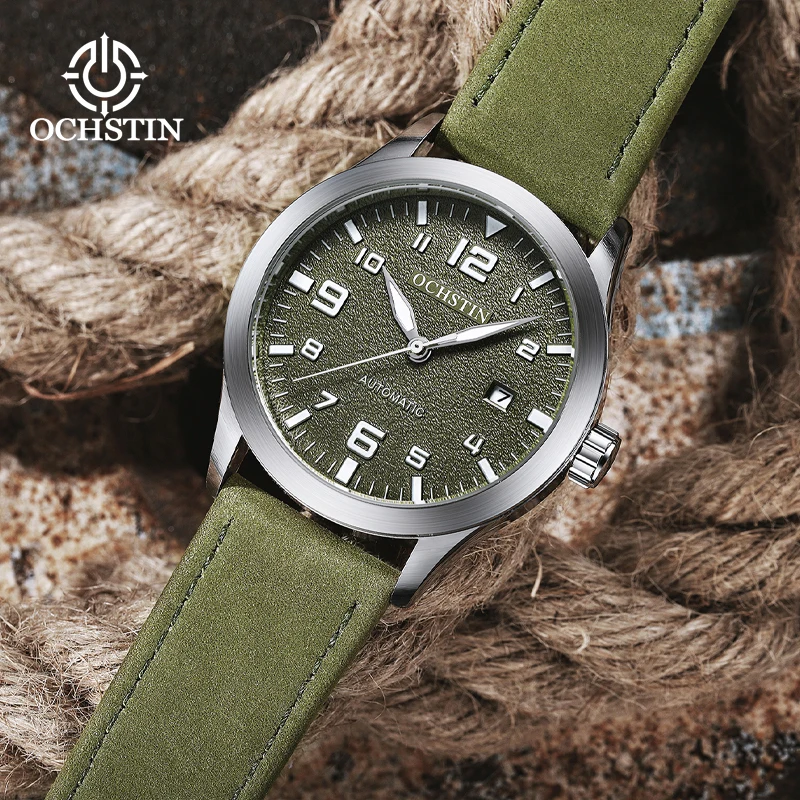 OCHSTIN Waterproof Men's Master Collection Automatic Mechanical Watch Genuine Leather Strap Mineral Hardened Glass Watches