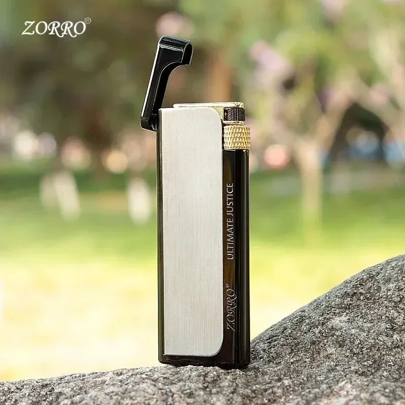 Zorro Metal Zinc Alloy Ultra Thin Slim Grinding Wheel Side Slip Pure Copper Butane Gas Lighter Smoking Accessories Gadgets