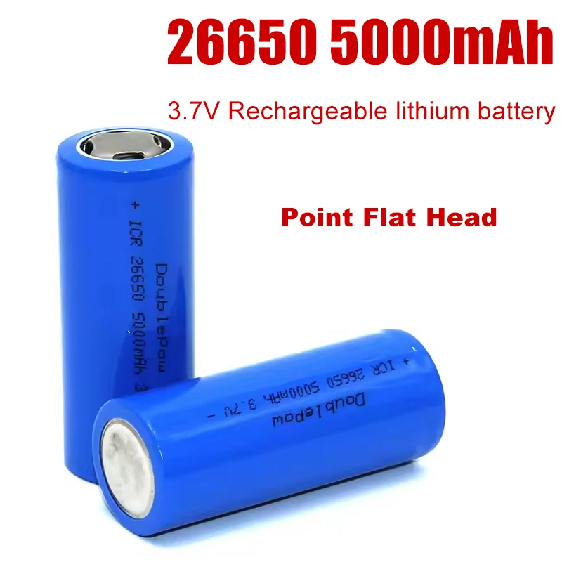 

Doublepow 26650 Rechargeable Lithium Battery 3.7V 5000mAh for Handheld fan Flashlight Mining Lamp Wireless Microphone