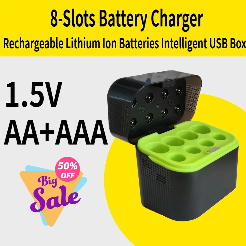 

AA+AAA 8-Slots 1.5V Battery Charger Rechargeable Lithium Ion Batteries Intelligent USB Box For Remote Control Toys Tool