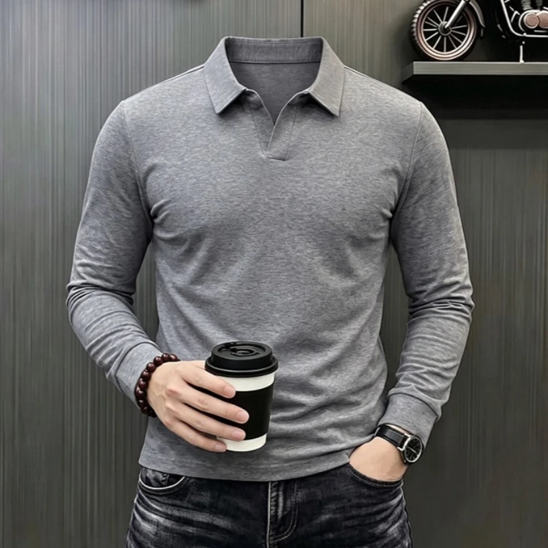 Camiseta de Manga Larga Casual de Negocios para Hombre, Primavera Otoño, Cómoda y Transpirable, Ropa de Trabajo para Ocasiones Formales, Camisas Polo para Hombre