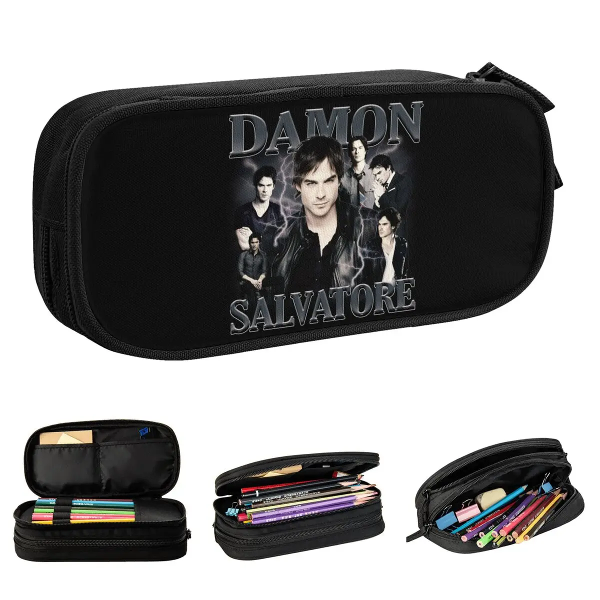 Damon Salvatore Pencil Case Cute The Vampire Diaries Ian Somerhalder Tv Series Pen Bag Student Big Capacity Cosmetic Pencil Box