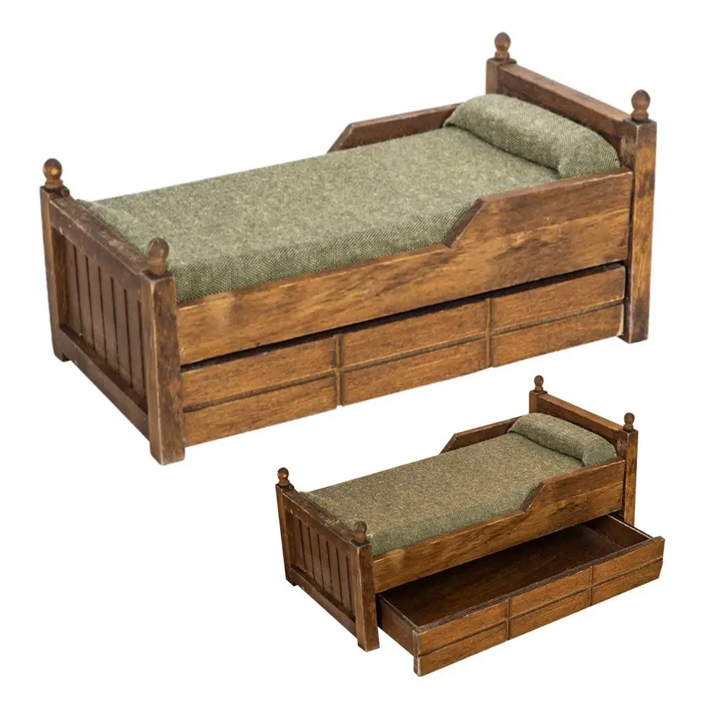 

Реалистичная кукольная особняк, мебель, масштаб 1 12, миниатюрная односпальная кровать с выдвижным ящиком, мини-мебель в стиле ретро для кукол, дети притворяются