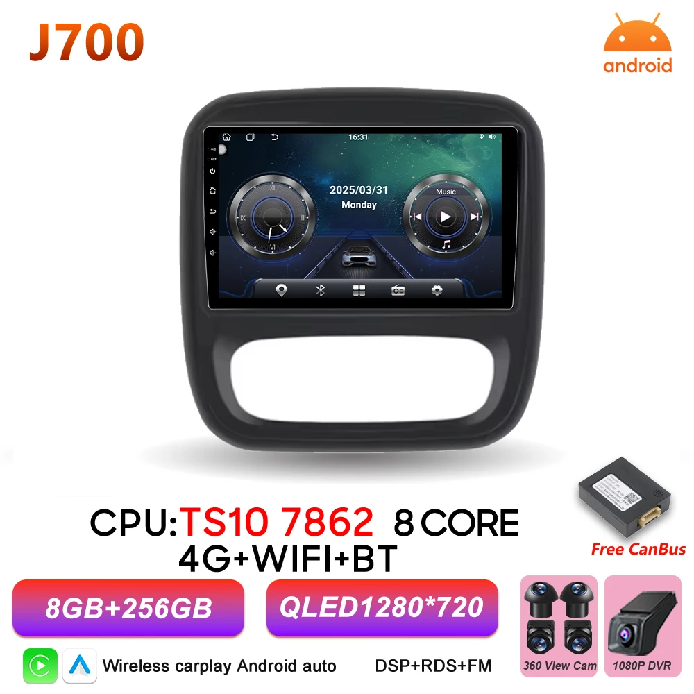 Auto radio Android 16 Carplay voor Renault Trafic 3 Opel Vivaro B 2014 2015 2016 2017 2018 - 2021 Multimedia speler stereo GPS BT
