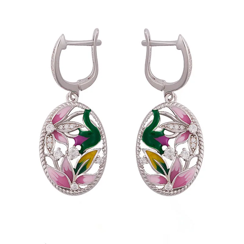 

Buyee 925 Sterling Silver Female Clip Earring Elegant Enamel Flower Earring for Women Fashion Party Wedding Fine Jewelry Earring