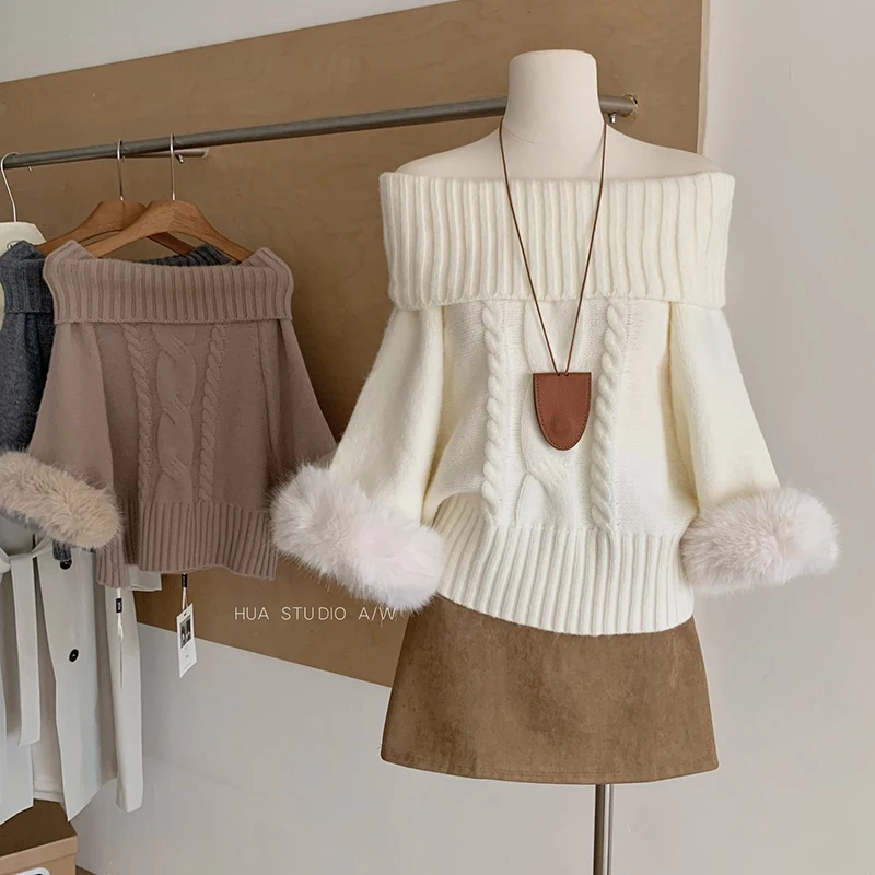 

Свитер с разрезом на шее, женский свитер с длинным рукавом, съемные пышные манжеты, серый трикотаж, женский свитер, новинка 2025, осенне-зимние толстые теплые пуловеры