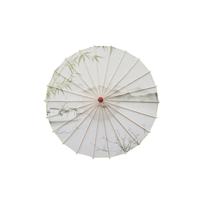 Ancient Oil Paper Shade Personal Sun Umbrella Elegant Ink Chinese Decorative Umbrella Green Bamboo Plum Blossom Dance Cosplay