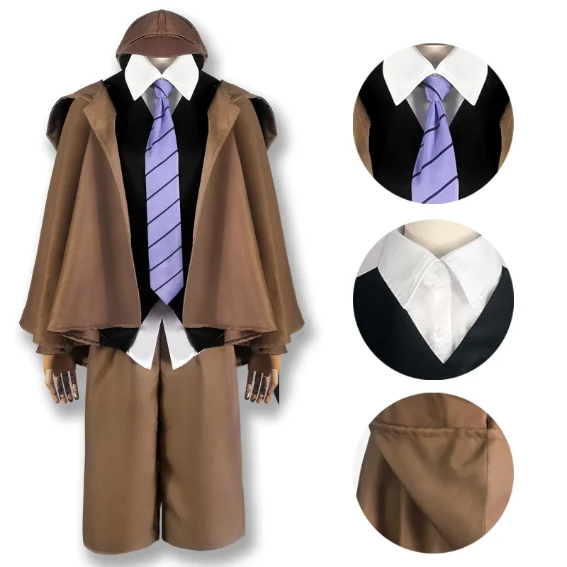 Edogawa Rampo Cosplay Costume pour homme, uniforme, chapeau, lunettes gratuites, imbibé, Bungo, chiens errants, Halloween