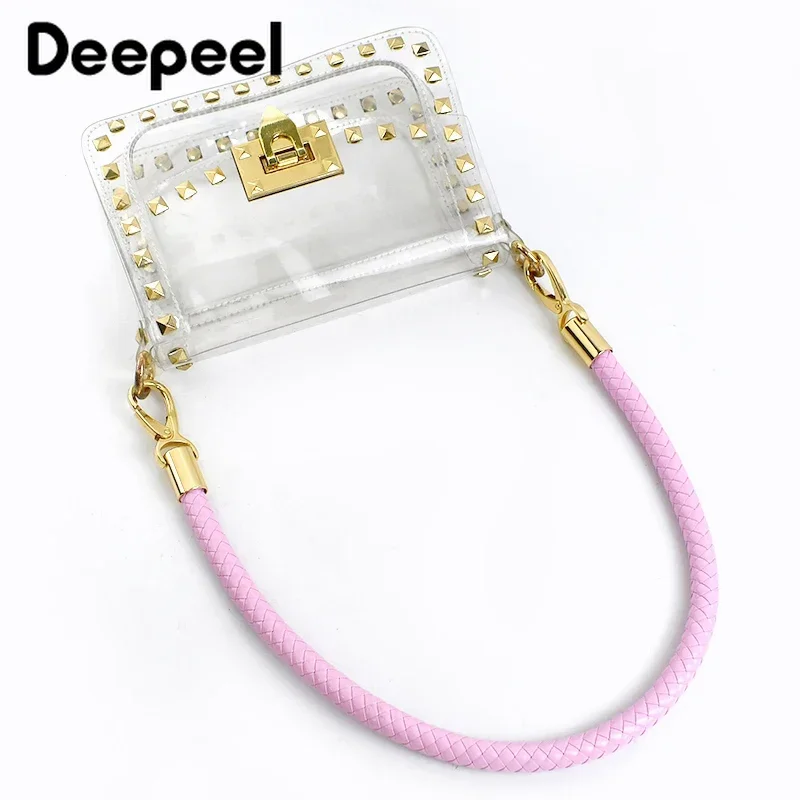 2Pcs Deepeel 30/40/50/60cm Leather Woven Rope Handles Metal Buckles Handbag Shoulder Bags Straps DIY Replacement Bag Accessories