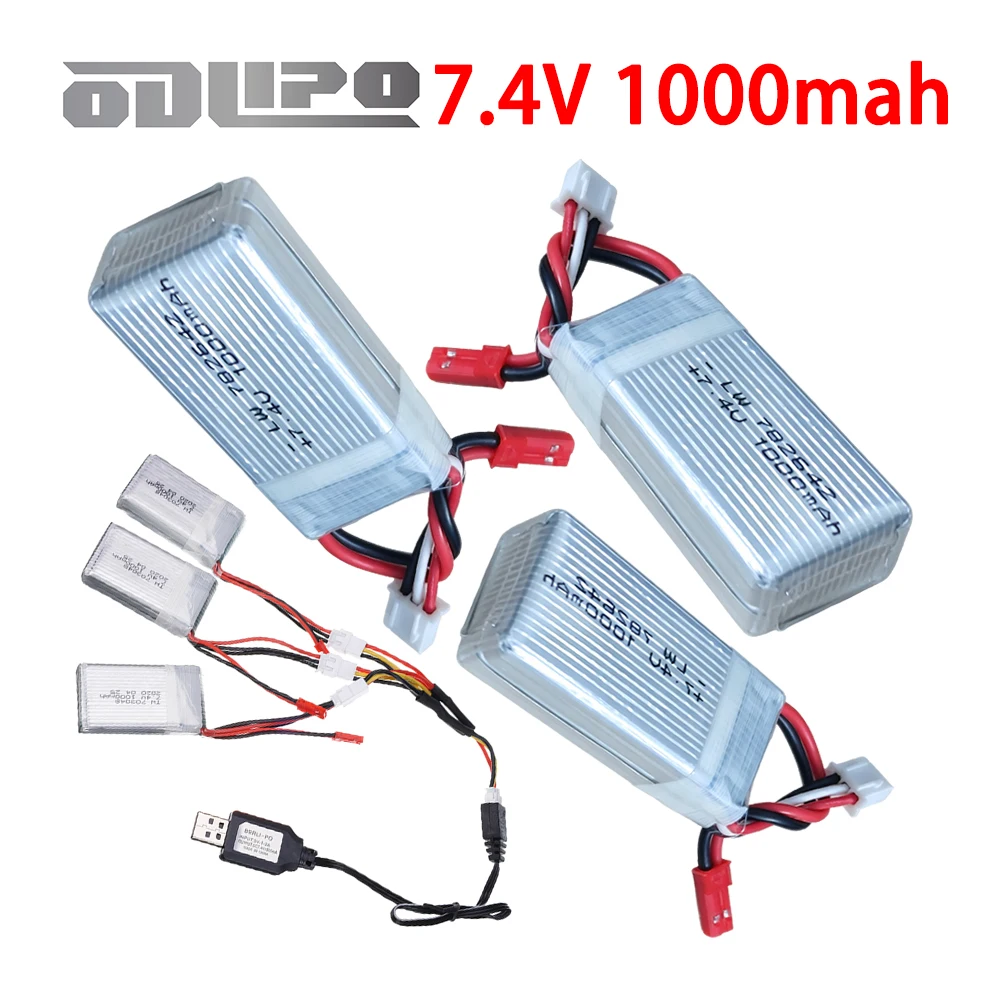 7.4v Charger and 7.4V 1000mah 25C Lipo Battery For FT007 MJXRC X600 U829A U829X F46 X601H JXD391 RC Toys Parts 2s Battery