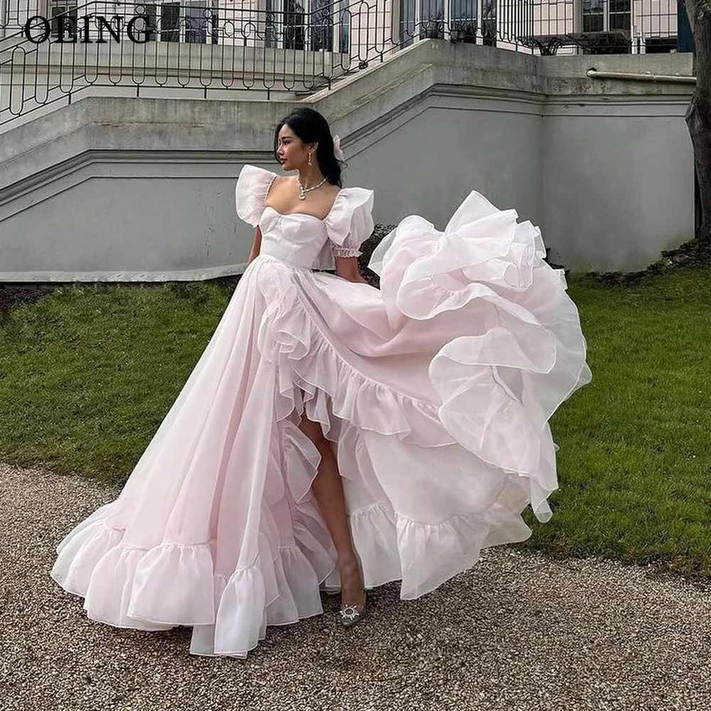 OEING Fairy Baby Pink A Line Evening Dresses Off The Shoulder Side Split Prom Dress Formal Party Gowns Birthday Celebrity