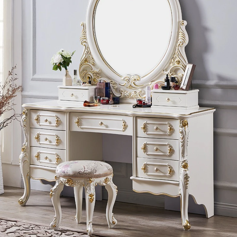 

Solid wood dresser bedroom white princess dressing table luxury assembly dressing table large apartment furniture