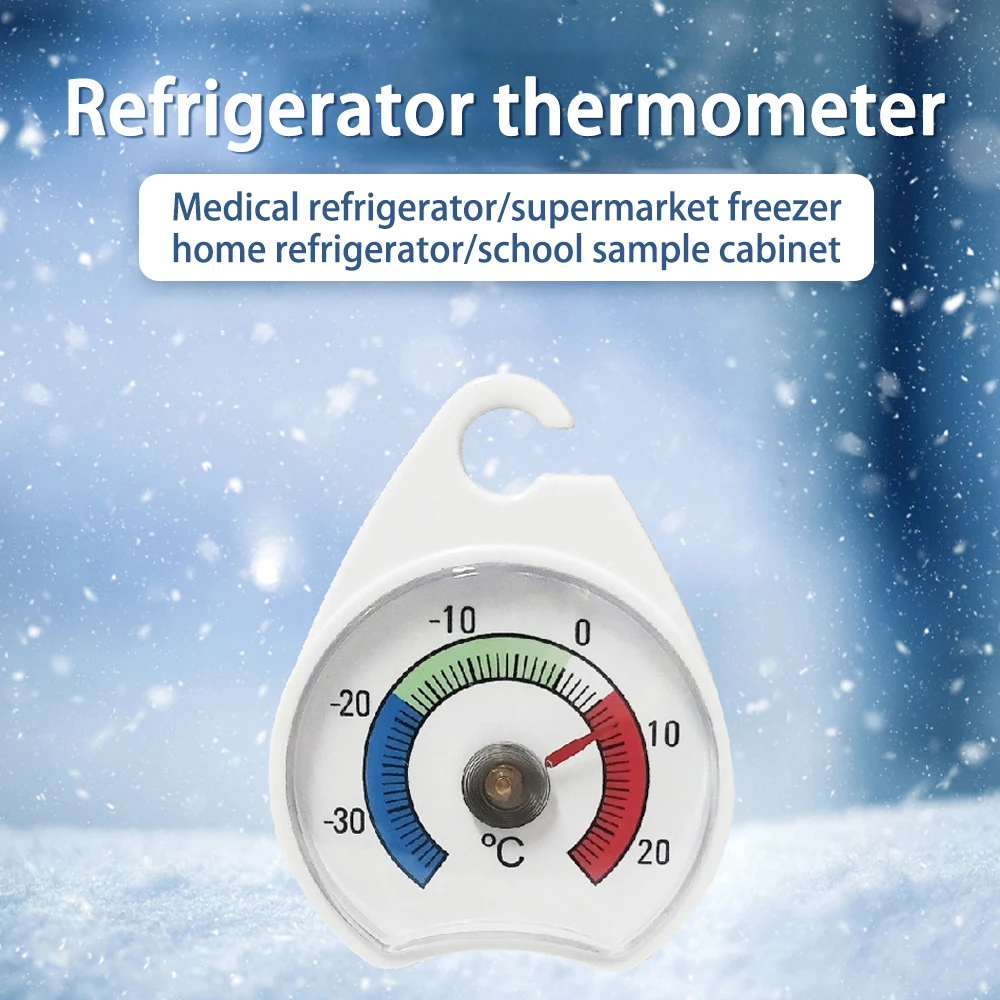 Kitchen Refrigerator Freezer Thermometer Fridge Refrigeration Temperature Gauge with Hook Home Temp Stand Dial Type -30 to 20°C