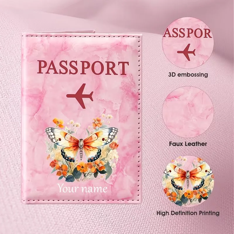 Custom Name Butterfly Floral Art Design Passport Holder, Featuring an Orange Butterfly And Floral Pattern That Presents Natural