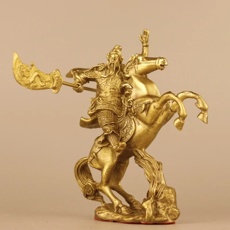 

Brass Guan Gong Riding Horse Wu God of Wealth Statue Decoration Guan Yu Broadsword Lord Guan the Second Living Room Office Openi