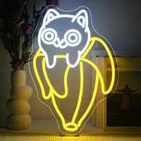 Cat In Banada Neon Sign USB Dimmable Kawaii LED Neon Light Wall Decor for Bedroom Cute Cat Banana Art for Kids Nursery Desk