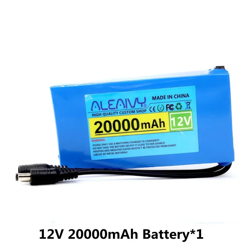 Aleaivy 12 V 20000 mAh 18650 Lithium-Akku DC, mit Schalter, verwendet als Backup-Akku für 12 V CCTV-LED-Leuchten, 12,6 V1A-Ladegerät 5