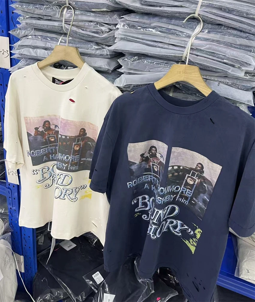 

High Quality PH Washed Letter Pattern Print Vintage Casual Loose T-shirt Street Fashion Pure Cotton Round Neck Short Sleeved