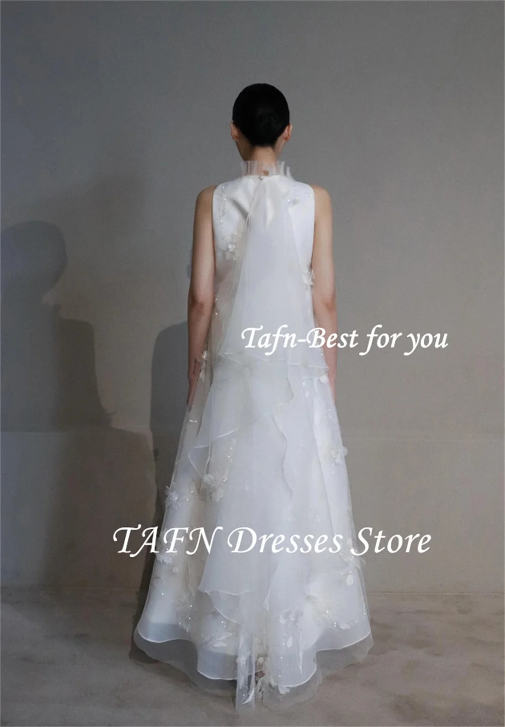 TAFN O-Neck Sleeveless Wedding Dresses A-line Exquisite Floral Appliques Bridal Gown Custom Made Photo Shoot Gown for Bride