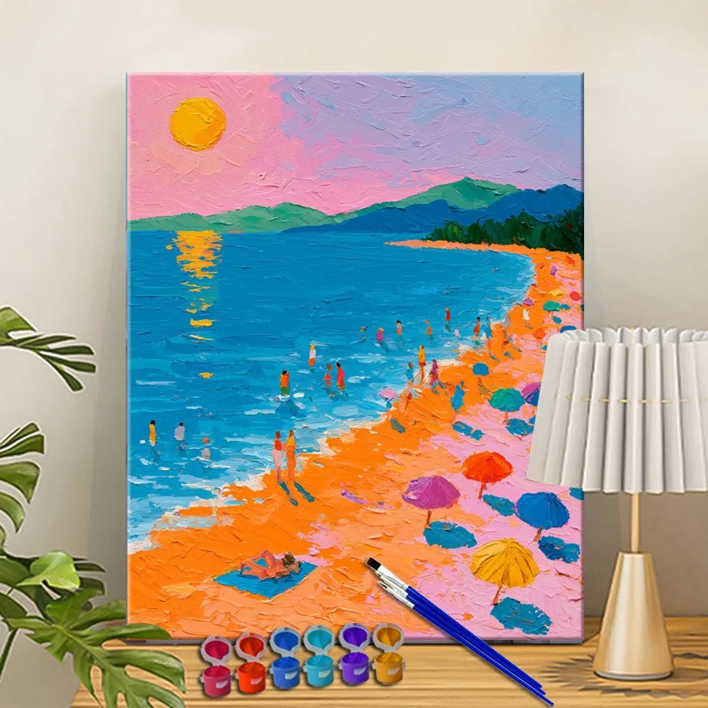 Painting By Numbers Colorful Tent Beach Paint Canvas Drop shipping Portrait Family Children Photo Christmas gifts