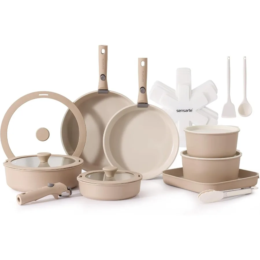 

Набор керамических кастрюль и сковородок из 24 предметов со съемной ручкой с антипригарным покрытием для эффективной индукционной кухни, совместимой посудой с Rem