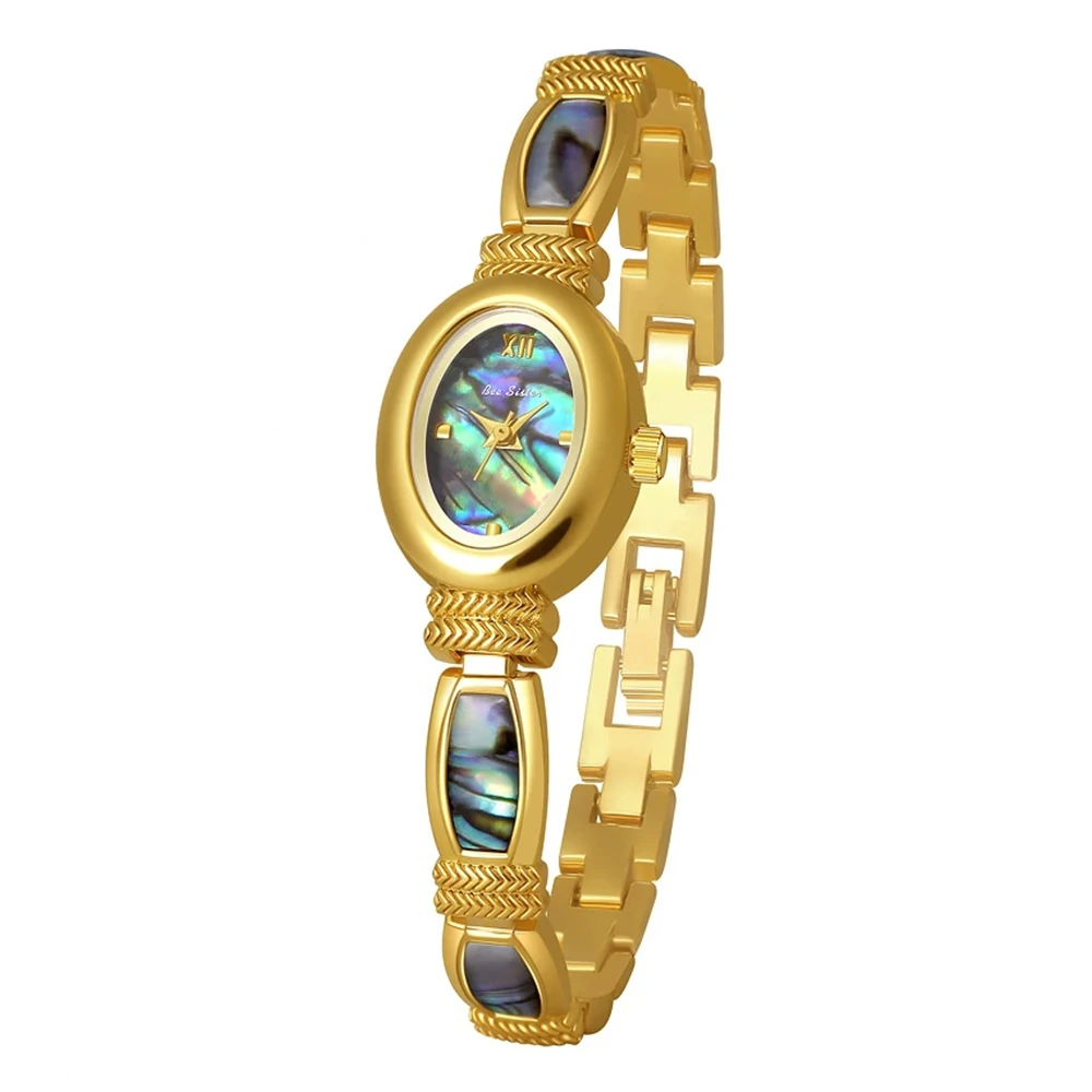 

BS Bee Sister Винтажные часы для женщин Легкие роскошные натуральные часы премиум-класса из черного золота с ракушкой из морского ушка Браслет Кварцевые женские часы Новые