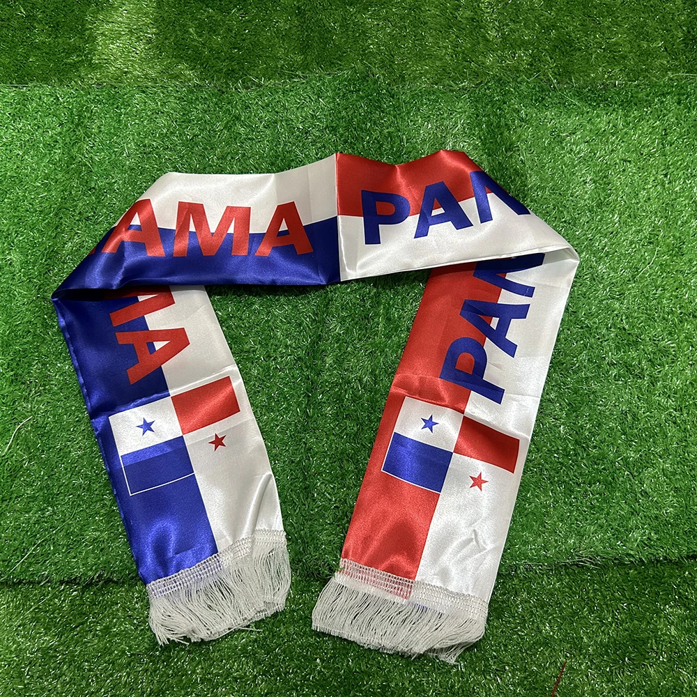 Bufanda bandera Panamá Sky Flag 2026 – Satén doble cara con borlas - imagen 2