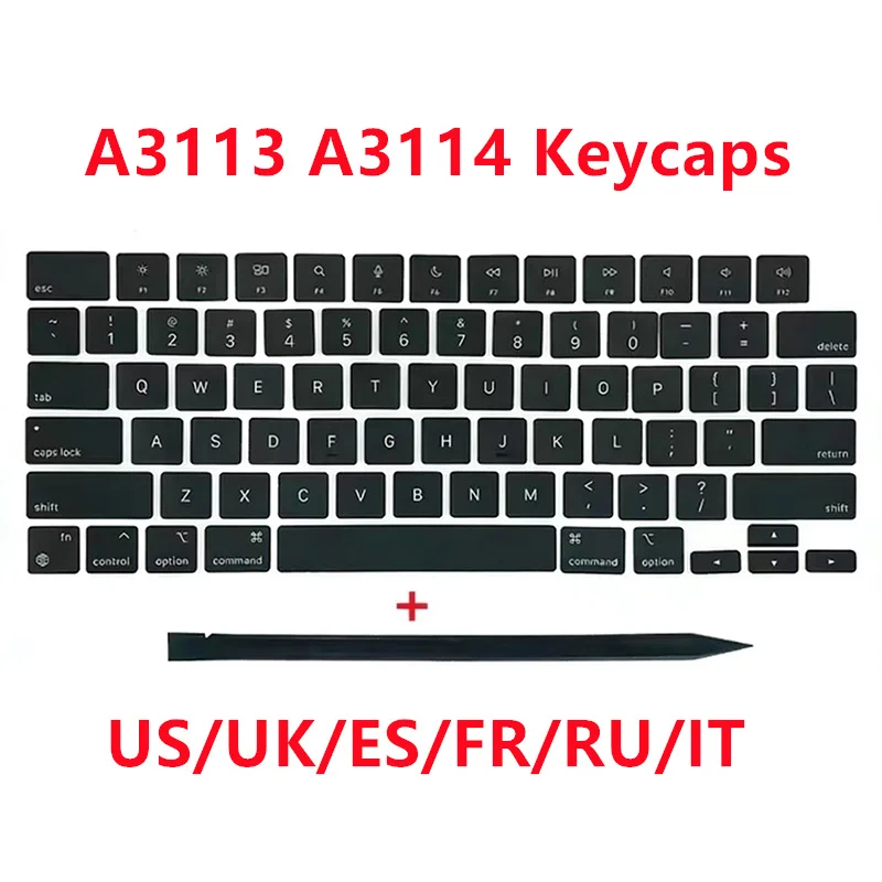 

New A3113 A3114 Keycaps Keys For Macbook Air M3 13" 15" Key Cap US UK Spain French Russian 2024 Black