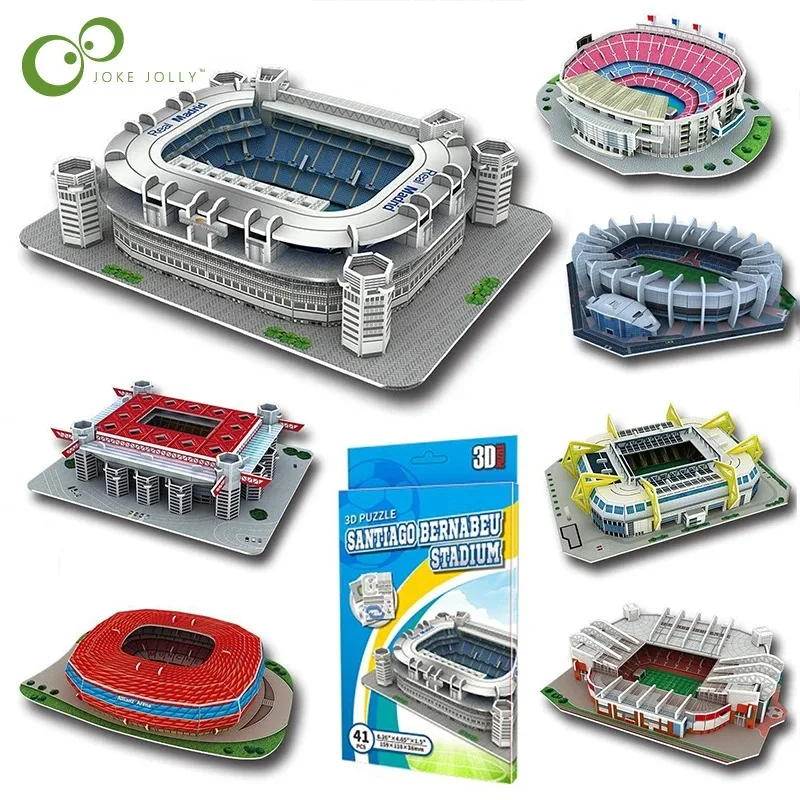 Miniature 3D DIY jigsaw puzzle football field, a world-famous stadium model, provides educational toys for surrounding fans.