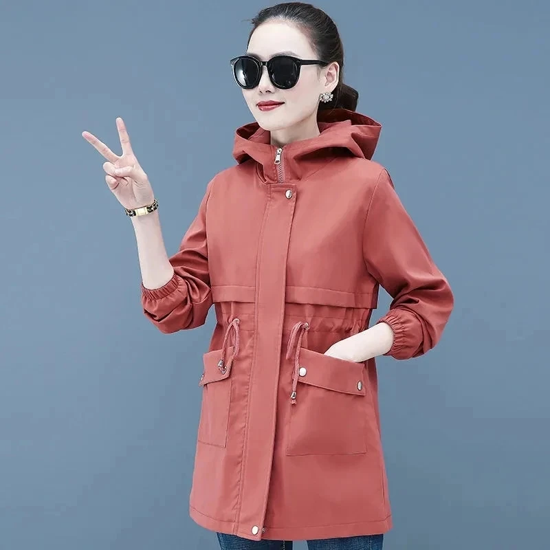 2023 New Spring Autumn Women Jackets Hooded Windbreaker Basic Coat Long Coats Lightweight Outerwear Famale Cardigan Clothing