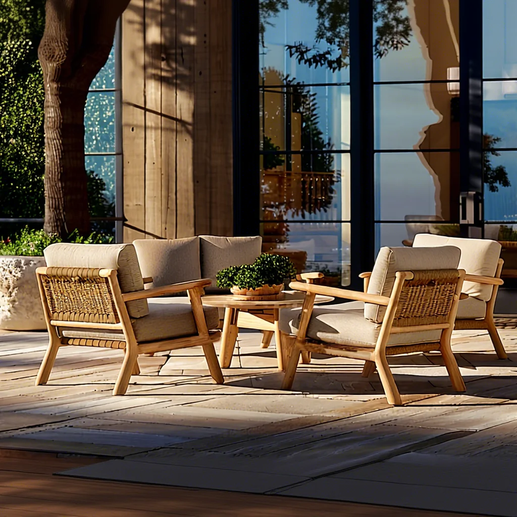 2026 Hot Sale Modern Outdoor Furniture Waterproof Wood Set Paito Sectional Sofa Table Teak Frame for Living Room Villa Park
