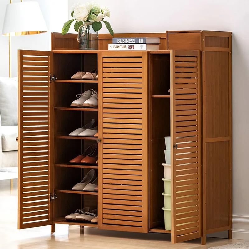 Cross-border simple nan bamboo shoe cabinet, household doorway dustproof shoe rack with cabinet door, entry-level shoe rack