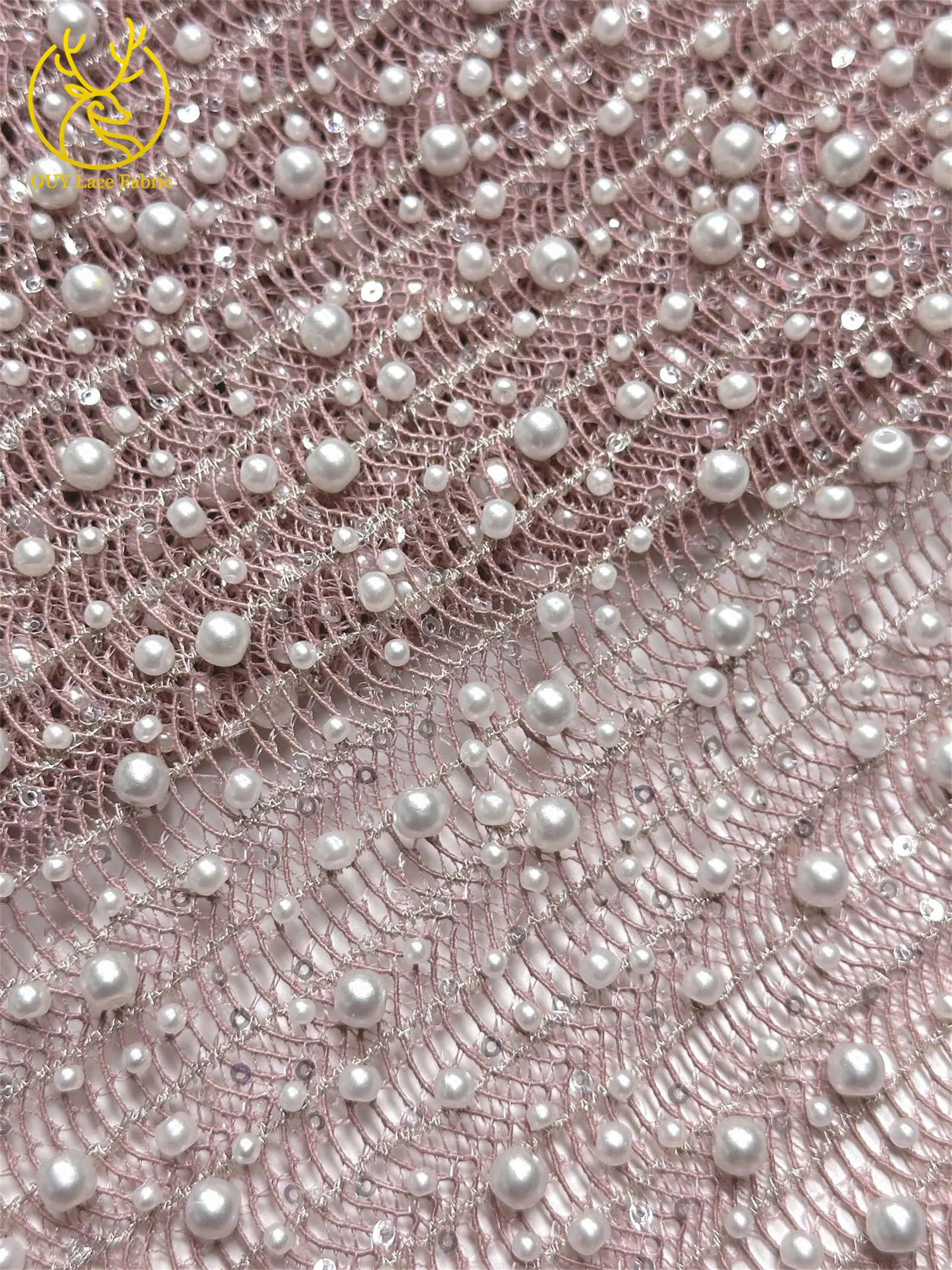 Neues Design Afrikanischer Großer Perlen-Spitzenstoff 2026 Nigerianischer Perlen-Pailletten-Spitzenstoff für Abendkleider Nähen 5 Yards – Detail 24