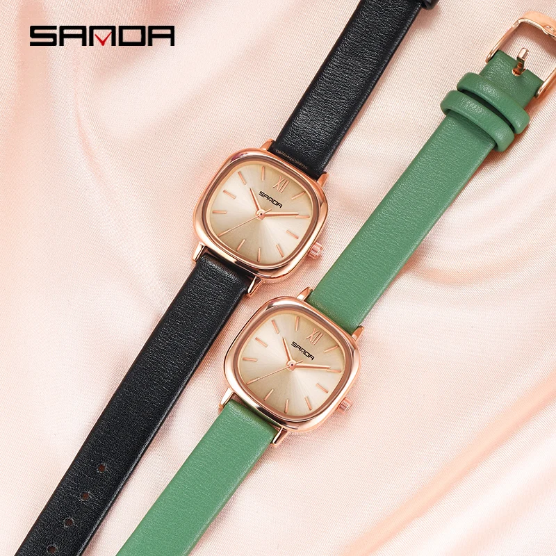SANDA Top Brand Luxury Women Quartz Watch Casual Leather Strap Waterproof Wristwatch Lady Clock Lover Gift Box Relogio Feminino