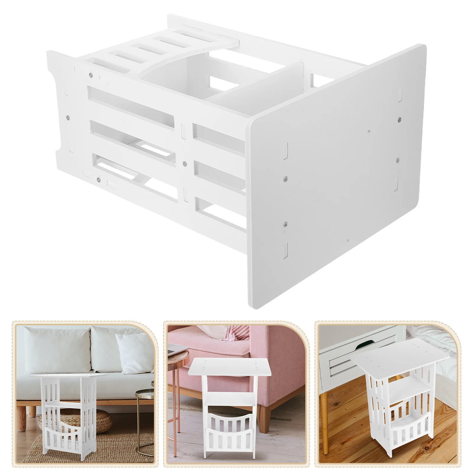 

Modern White Sofa Bed and Bedside Table Combo Home Small Furniture for Decor Stylish Living Room Space Saver Design