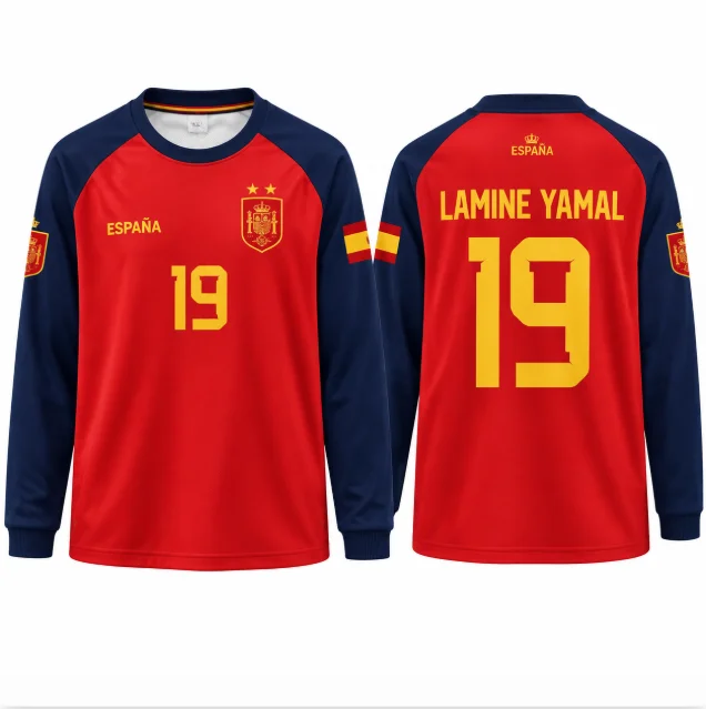 Spain team 2026 jersey T-shirt, quick drying breathable 3D printed sports fashion unisex parent-child long sleeved T-shirt