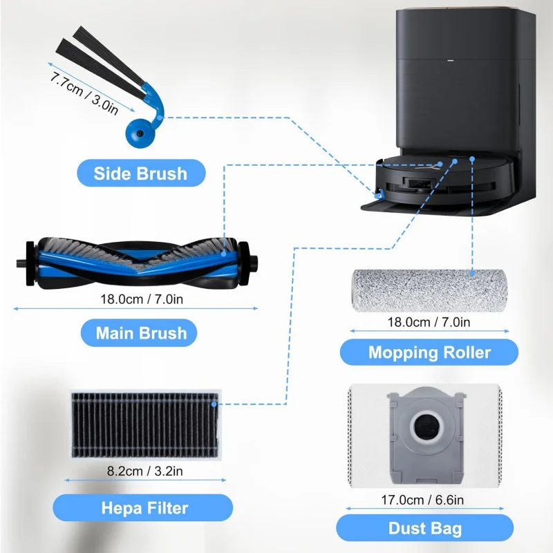 에코백스 디봇 X9 X9 Pro 옴니 X9 Pro 헤파 필터 메인 사이드 브러시 걸레 먼지 봉투 진공 청소기 내부 교체 부품