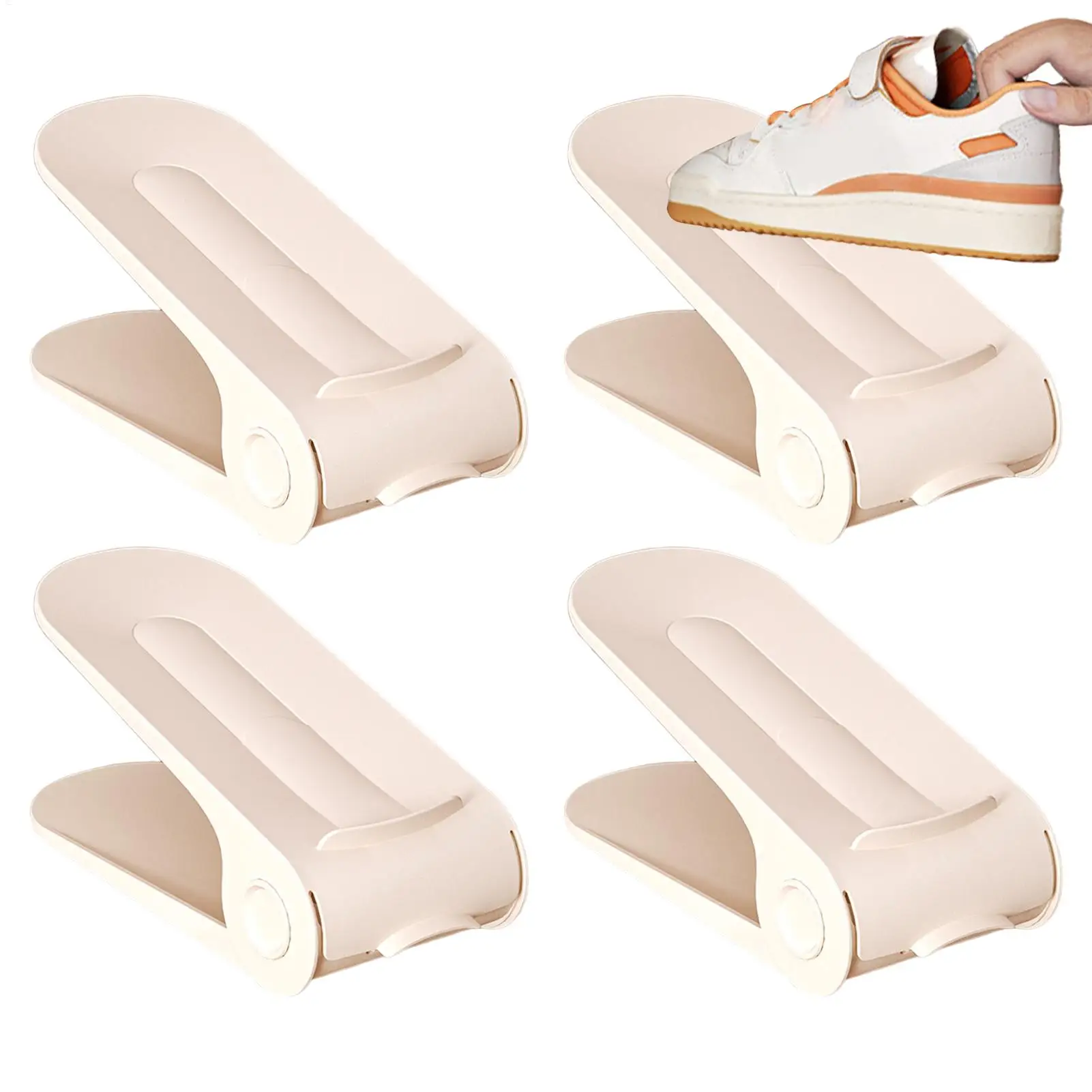 

Shoe Slot Organizer 4 Pieces Adjustable Double Layer Shoe Space Saver Storage Racks For Floor Bed Under Gym Garage Display Wall