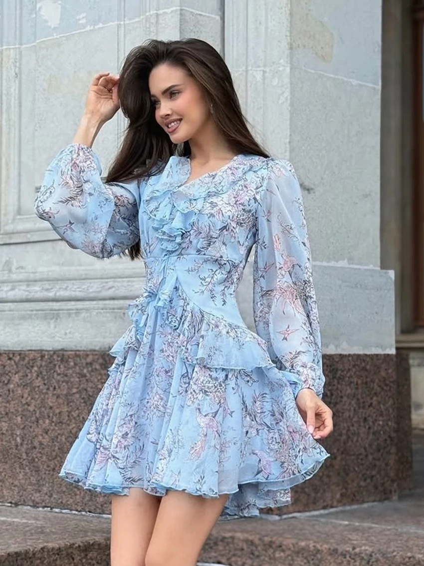 Marthaqiqi أزياء السيدات قمصان النوم بدوره إلى أسفل طوق منامة طويلة الأكمام ملابس نوم الطباعة فستان قصير الإناث ملابس خاصة الراحة #3