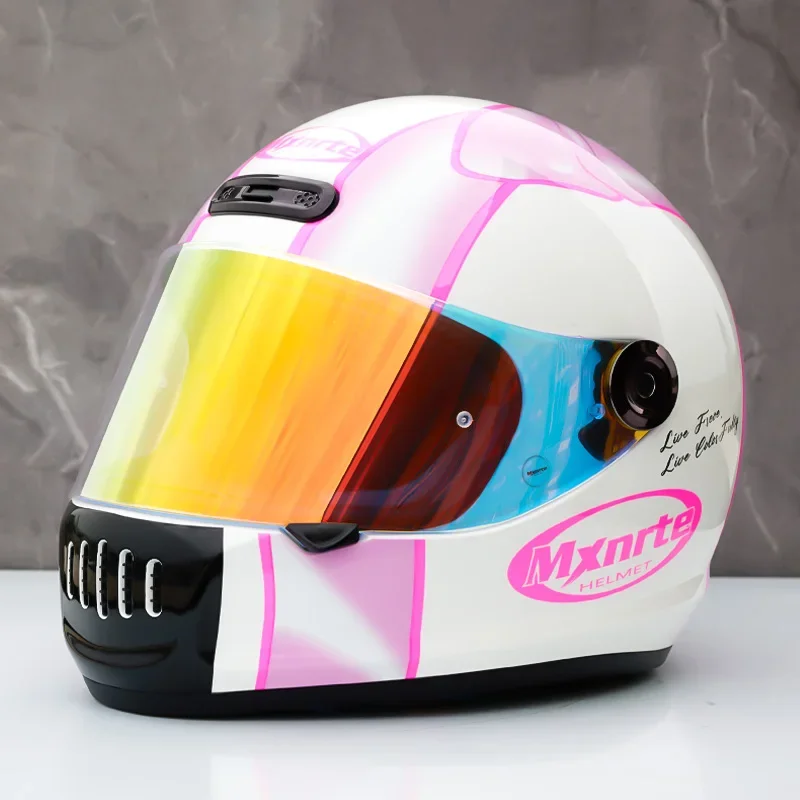 

Pink Bow Retro Helmet Unisex Racing Motorcycle Adult Vintage Helmet Summer Season Full Face Helmet Casque DOT Approved