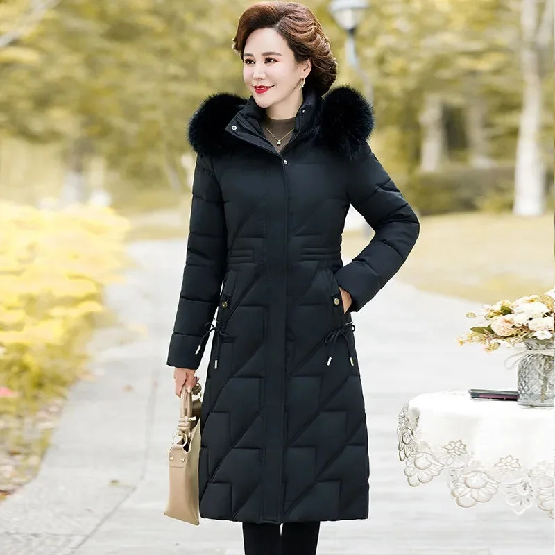 

2025 Winter Jacket Women Parka Big Fur Collar Hooded Thick Warm Long Female Coat Casual Outwear Down Cotton Jacket Parkas