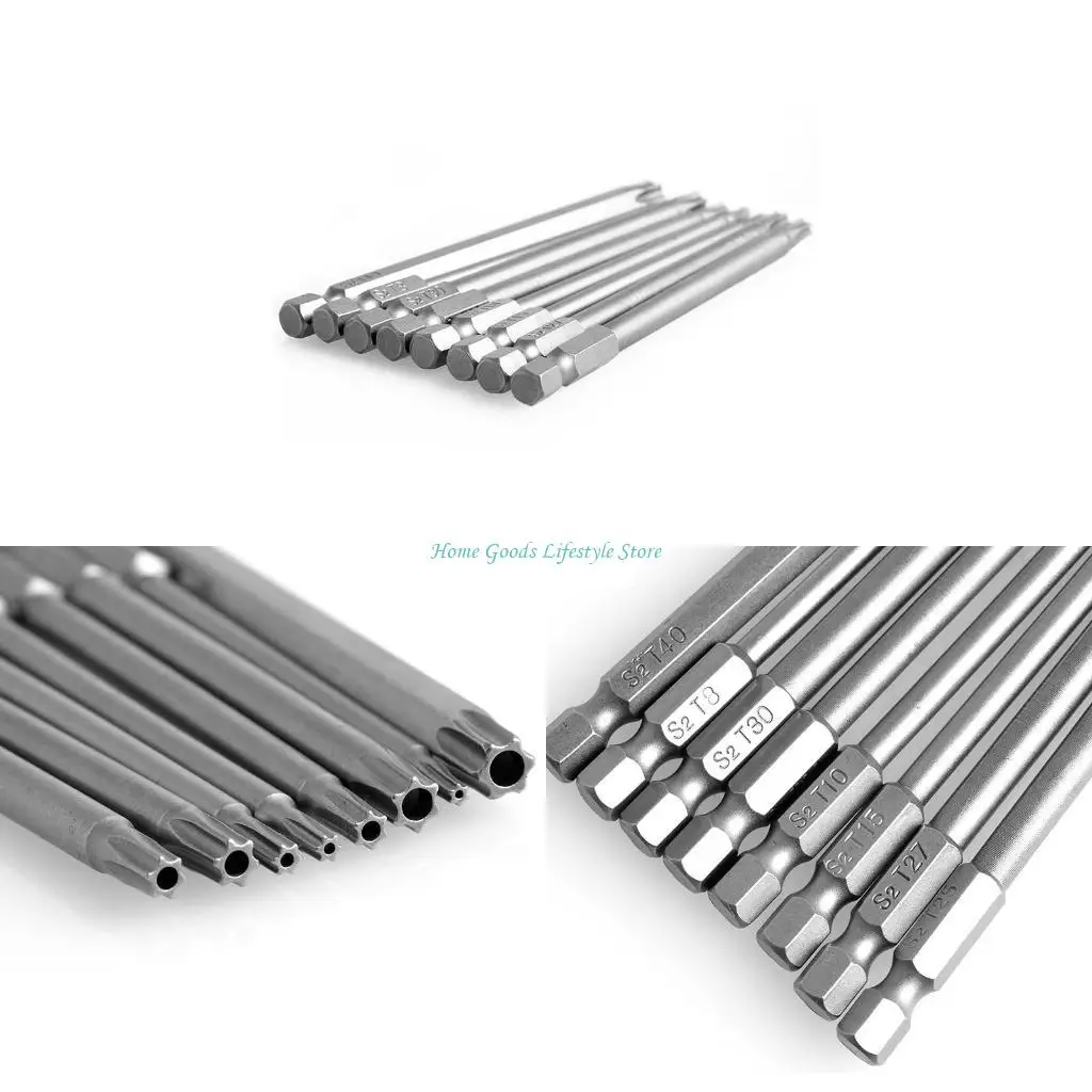 

E74E 8Pcs/Set T8-T40 100mm Torx Screwdriver Bits 1/4" Shank