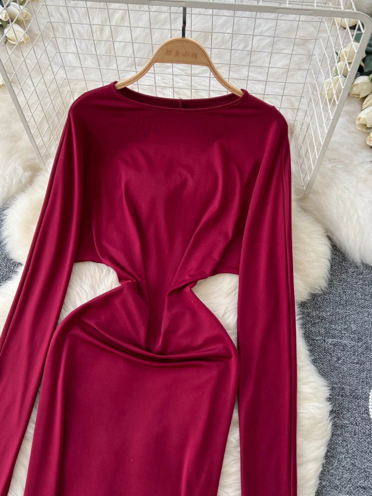 Ofallsis Socialite Sexy Backless Dress 2024 Autumn New Hot Girls Slim Fit Slimming Long Sleeved Female Tight Fitting Long Dress