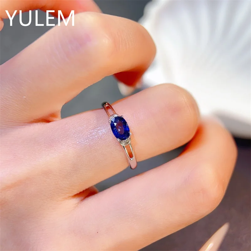 YULEM Natural Sapphire 4x6mm Oval Shape for Women Daily Wear Silver 925 Royal Blue Sapphire