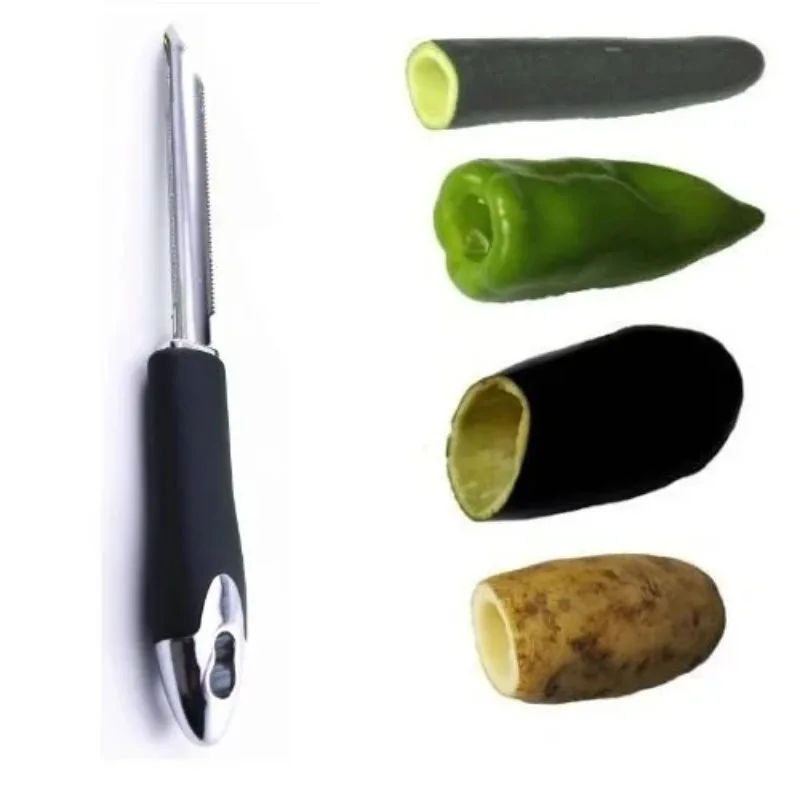 1PC Portable Stainless Steel Fruit Pepper Corer Kitchen Gadget Serrated Edge Seeder Corer for Pepper Tomato Apple Pitting Tool