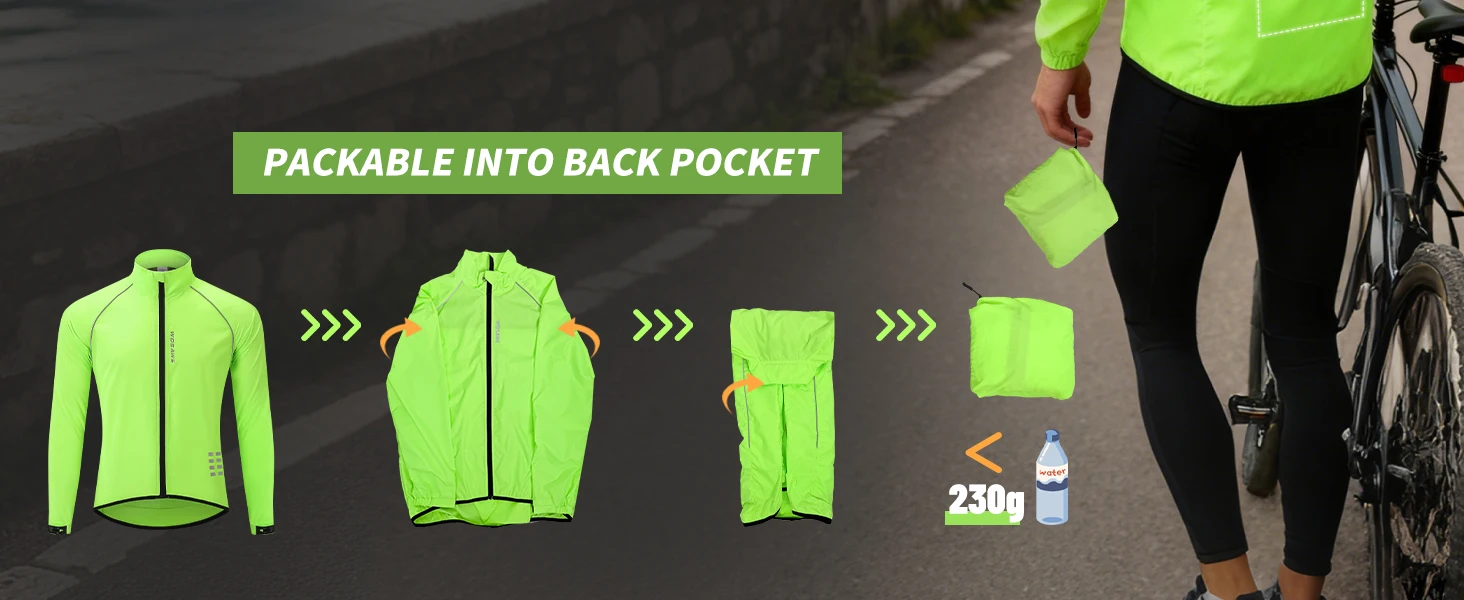 WOSAWE Herren Fahrrad-Windjacke Winddichte Wasserabweisende Mountainbike MTB-Bekleidung Reflektierende Lockere Fahrradjacke – Detail 8
