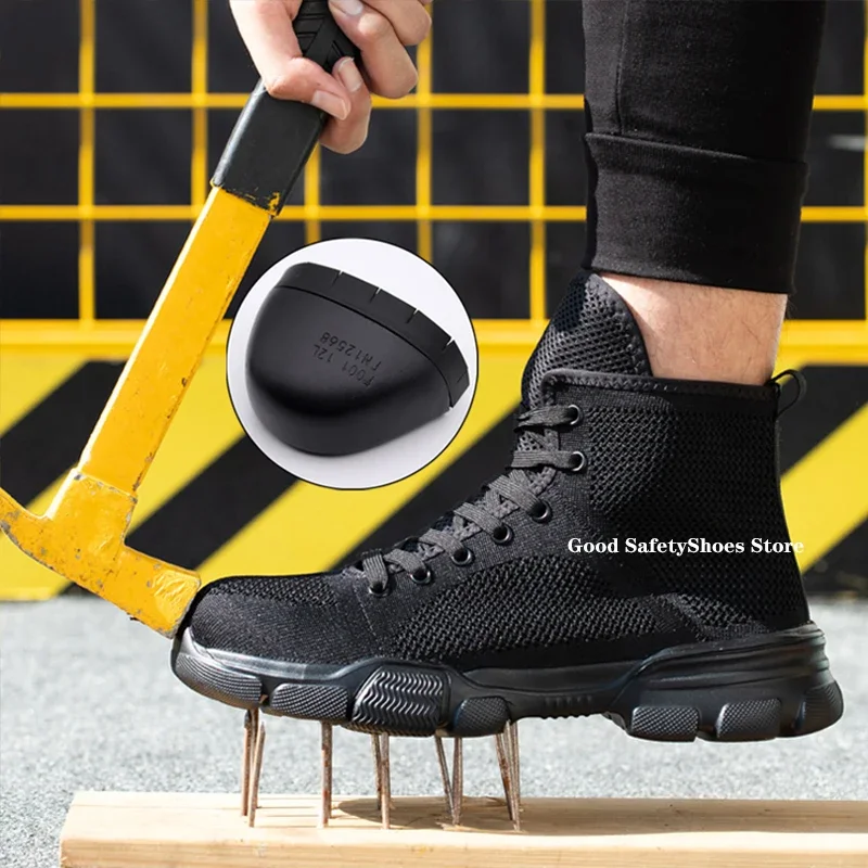 Men Safety Boots Black Steel Toe Work Boots High Top Security Protection Shoes Puncture-Proof Work Sneakers Safety Shoes Man