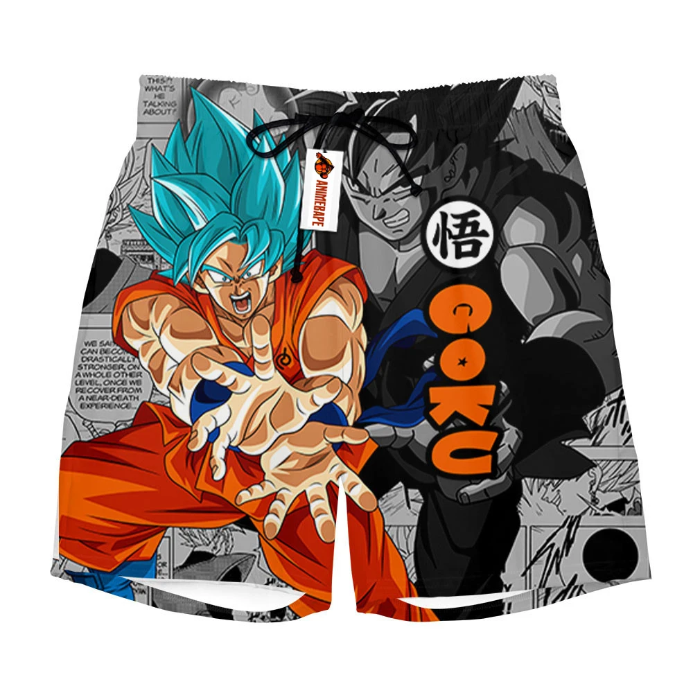 Dragon Ball Super Goku Super Saiyan Blue Manga Style Print Quick Dry Shorts Men Anime Kanji  Casual Breathable Beach Shorts