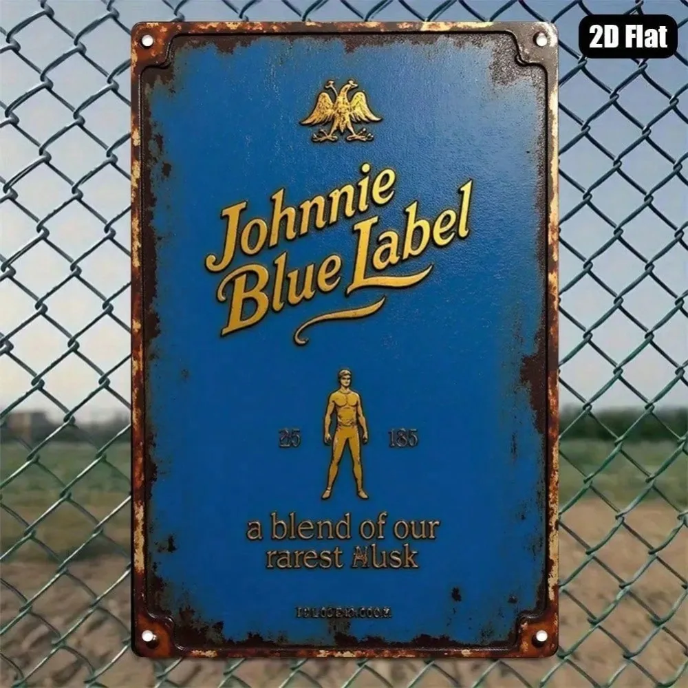 Johnnie Walker Blue Label Vintage Metal Sign, Retro Wall Art Decor For Bar, Study, Lounge, Gift For Whiskey Lovers