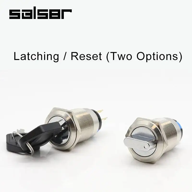 12/16/19/22mm Reset Momentary Self-locking Fixation Waterproof Metal Selector Rotary Switch 2/3 Position With Key Knob 3/6 Pins